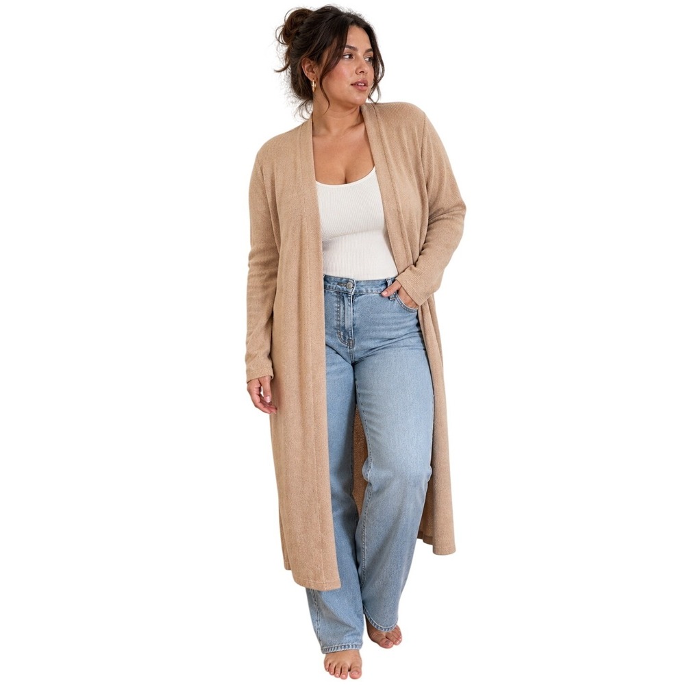 SOFT SURROUNDINGS Beige Duster Cardigan‎ Open Front Long Knit Sweater XS